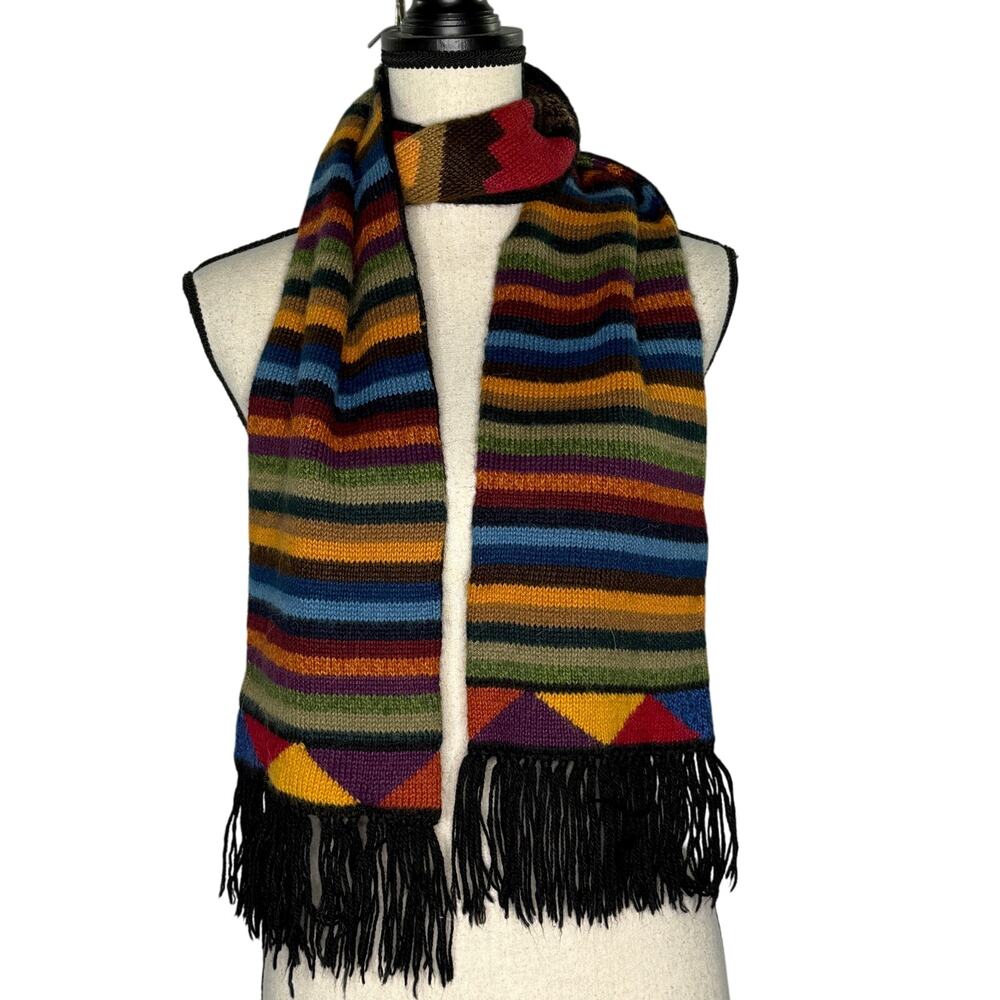 Unbranded Multicolored Striped Scarf Geometric Details Fringe Reversible Winter